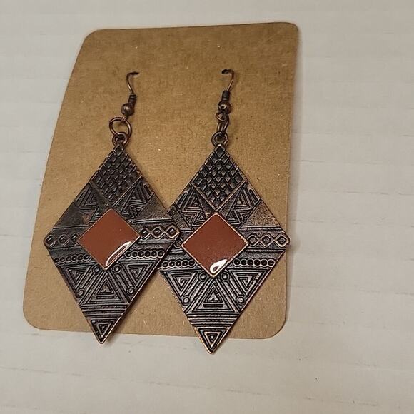 2 Pairs of Boho Southwestern Ethnic Dangle Chunky 3" Earrings - Picture 2 of 5